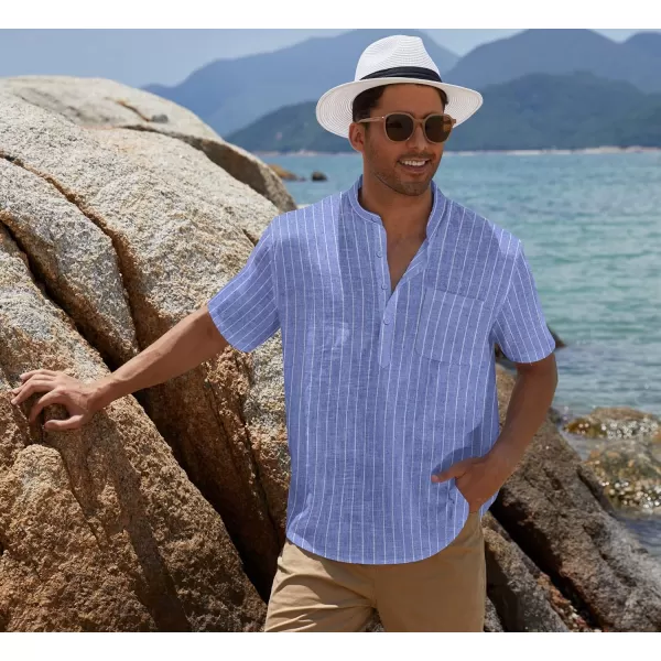COOFANDY Men's Cotton Linen Henley Shirt Short Sleeve Hippie Casual Beach T-Shirts with Pocket
