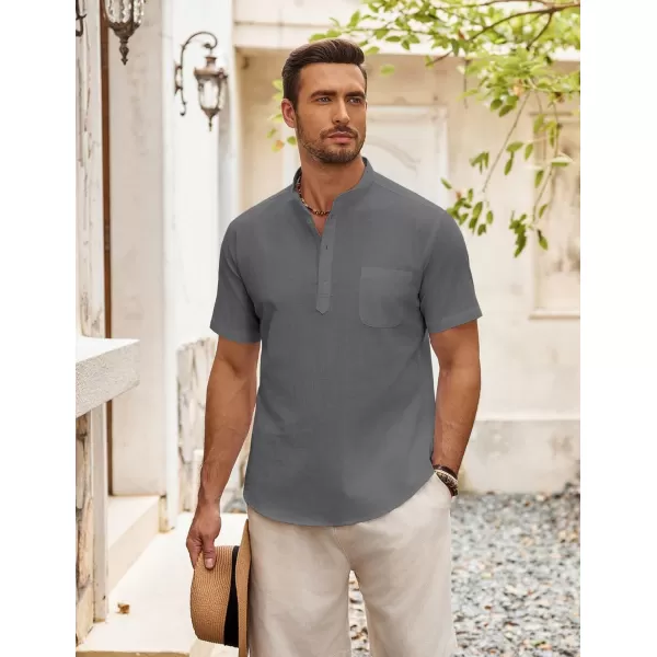 COOFANDY Men's Cotton Linen Henley Shirt Short Sleeve Hippie Casual Beach T-Shirts with Pocket