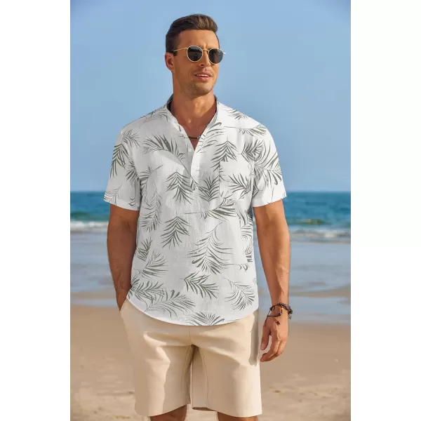 COOFANDY Men's Cotton Linen Henley Shirt Short Sleeve Hippie Casual Beach T-Shirts with Pocket
