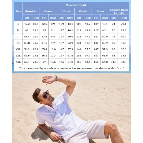 COOFANDY Men's Cotton Linen Henley Shirt Short Sleeve Hippie Casual Beach T-Shirts with Pocket