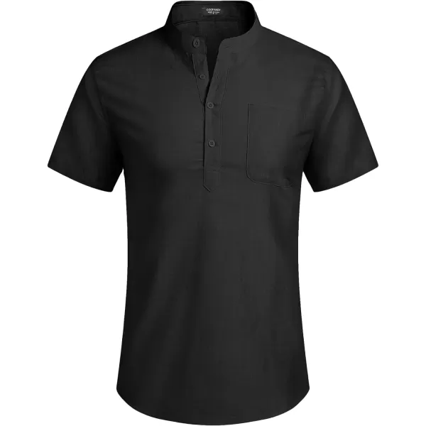 COOFANDY Men's Cotton Linen Henley Shirt Short Sleeve Hippie Casual Beach T-Shirts with Pocket