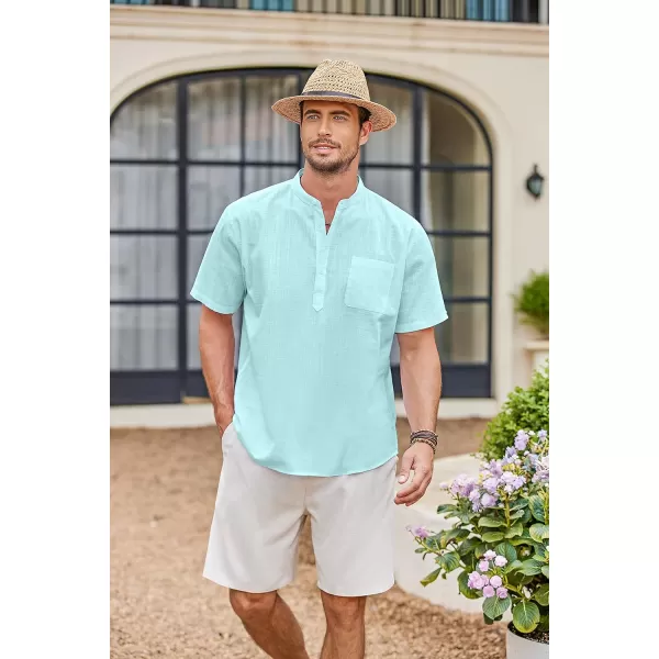 COOFANDY Men's Cotton Linen Henley Shirt Short Sleeve Hippie Casual Beach T-Shirts with Pocket