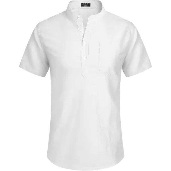 COOFANDY Men's Cotton Linen Henley Shirt Short Sleeve Hippie Casual Beach T-Shirts with Pocket
