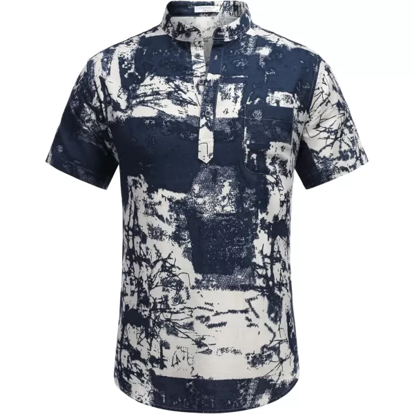 COOFANDY Men's Cotton Linen Henley Shirt Short Sleeve Hippie Casual Beach T-Shirts with Pocket