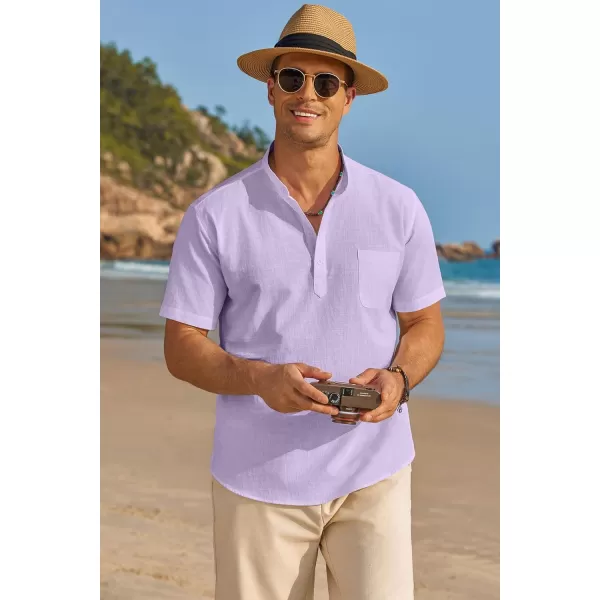 COOFANDY Men's Cotton Linen Henley Shirt Short Sleeve Hippie Casual Beach T-Shirts with Pocket