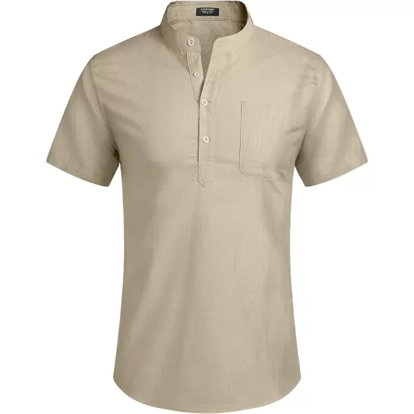 COOFANDY Men's Cotton Linen Henley Shirt Short Sleeve Hippie Casual Beach T-Shirts with Pocket