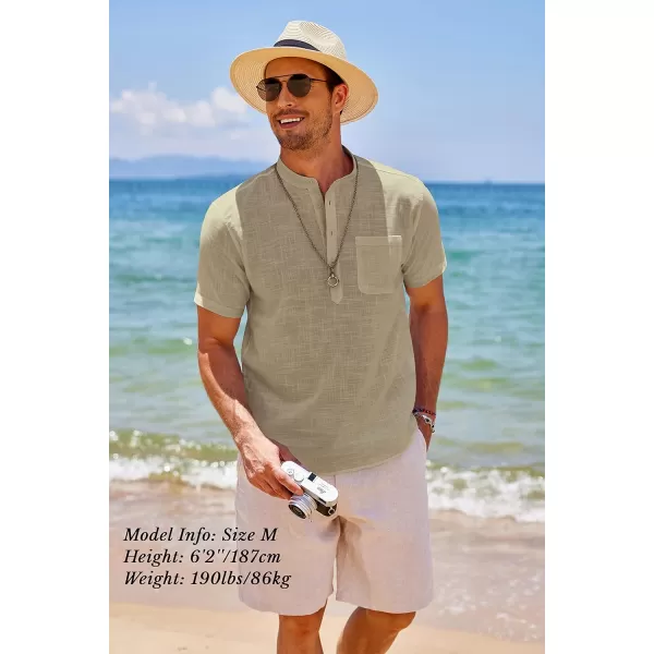 COOFANDY Men's Cotton Linen Henley Shirt Short Sleeve Hippie Casual Beach T-Shirts with Pocket