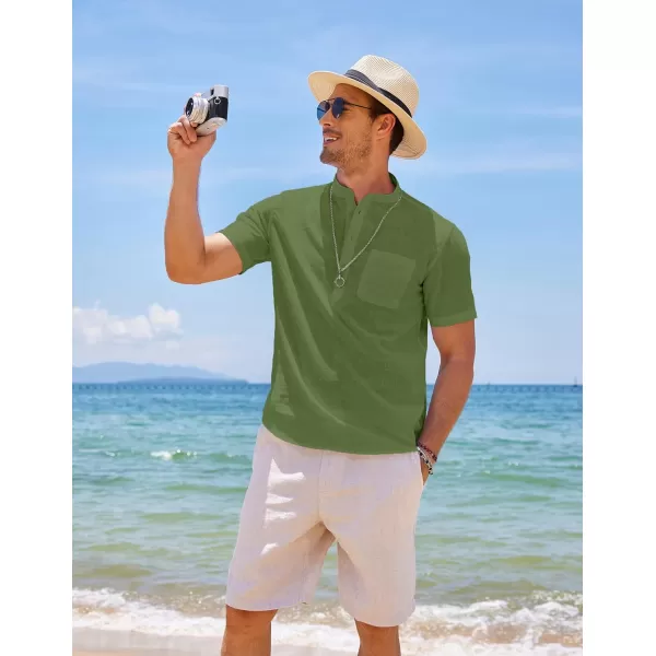COOFANDY Men's Cotton Linen Henley Shirt Short Sleeve Hippie Casual Beach T-Shirts with Pocket