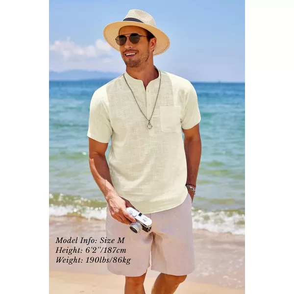 COOFANDY Men's Cotton Linen Henley Shirt Short Sleeve Hippie Casual Beach T-Shirts with Pocket