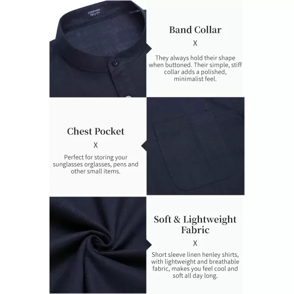 COOFANDY Men's Cotton Linen Henley Shirt Short Sleeve Hippie Casual Beach T-Shirts with Pocket