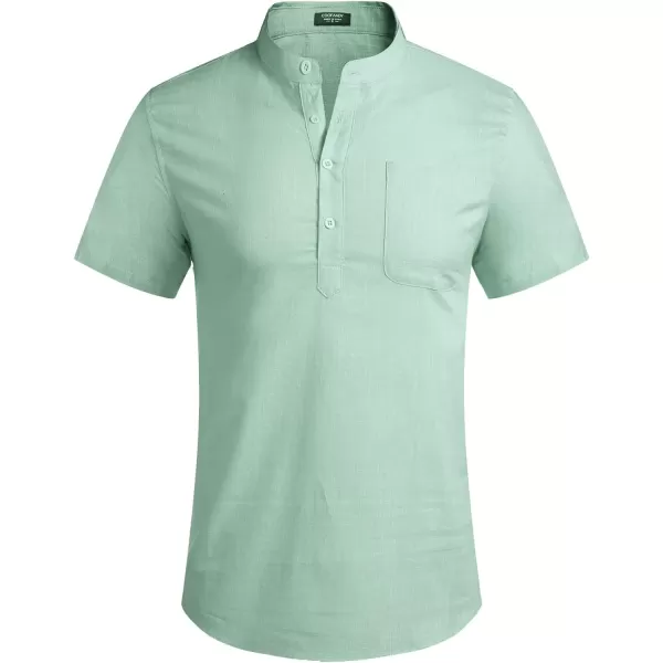 COOFANDY Men's Cotton Linen Henley Shirt Short Sleeve Hippie Casual Beach T-Shirts with Pocket