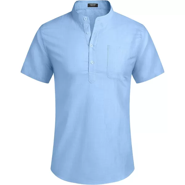 COOFANDY Men's Cotton Linen Henley Shirt Short Sleeve Hippie Casual Beach T-Shirts with Pocket