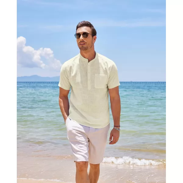 COOFANDY Men's Cotton Linen Henley Shirt Short Sleeve Hippie Casual Beach T-Shirts with Pocket