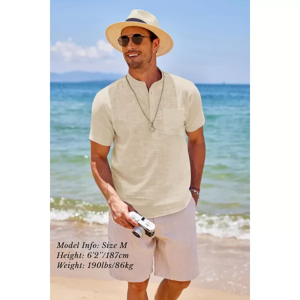 COOFANDY Men's Cotton Linen Henley Shirt Short Sleeve Hippie Casual Beach T-Shirts with Pocket