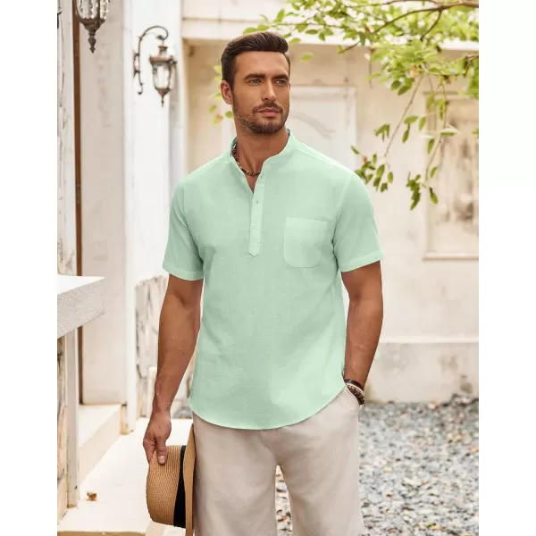 COOFANDY Men's Cotton Linen Henley Shirt Short Sleeve Hippie Casual Beach T-Shirts with Pocket