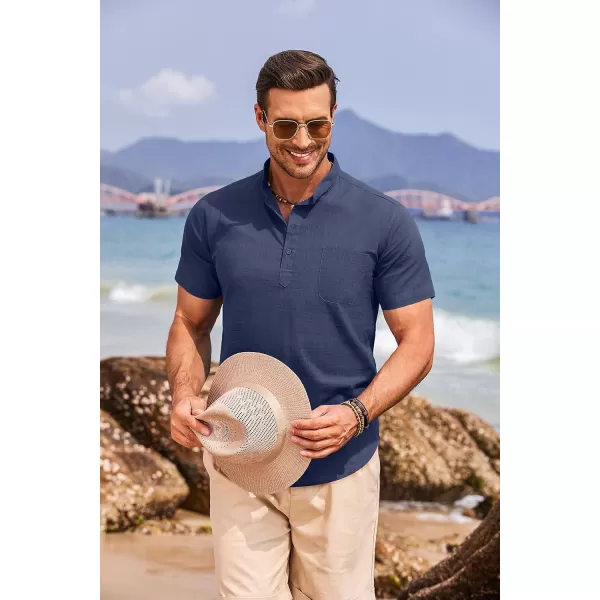 COOFANDY Men's Cotton Linen Henley Shirt Short Sleeve Hippie Casual Beach T-Shirts with Pocket