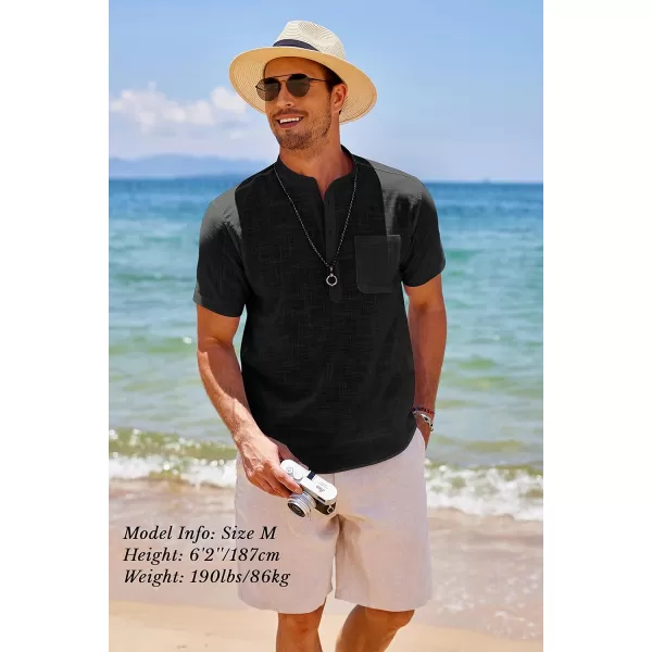 COOFANDY Men's Cotton Linen Henley Shirt Short Sleeve Hippie Casual Beach T-Shirts with Pocket