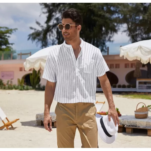 COOFANDY Men's Cotton Linen Henley Shirt Short Sleeve Hippie Casual Beach T-Shirts with Pocket