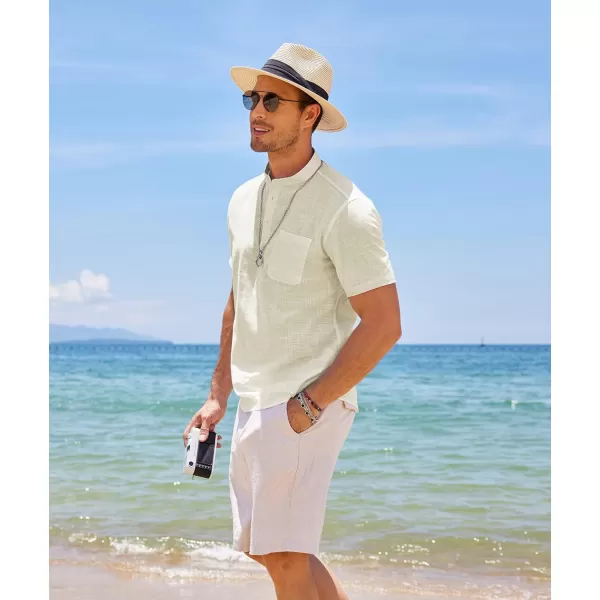 COOFANDY Men's Cotton Linen Henley Shirt Short Sleeve Hippie Casual Beach T-Shirts with Pocket