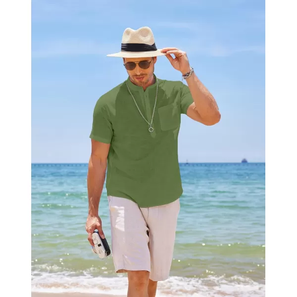 COOFANDY Men's Cotton Linen Henley Shirt Short Sleeve Hippie Casual Beach T-Shirts with Pocket