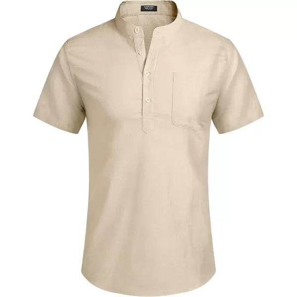 COOFANDY Men's Cotton Linen Henley Shirt Short Sleeve Hippie Casual Beach T-Shirts with Pocket