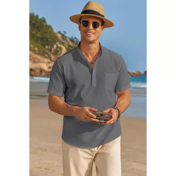 COOFANDY Men's Cotton Linen Henley Shirt Short Sleeve Hippie Casual Beach T-Shirts with Pocket