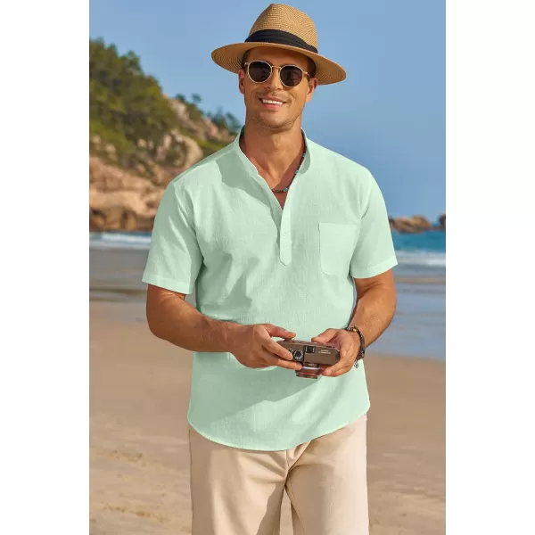 COOFANDY Men's Cotton Linen Henley Shirt Short Sleeve Hippie Casual Beach T-Shirts with Pocket
