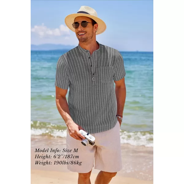 COOFANDY Men's Cotton Linen Henley Shirt Short Sleeve Hippie Casual Beach T-Shirts with Pocket