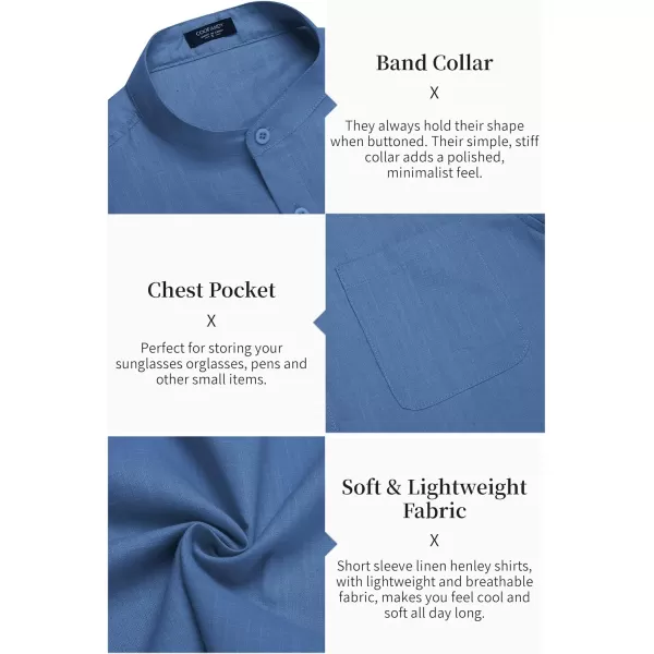 COOFANDY Men's Cotton Linen Henley Shirt Short Sleeve Hippie Casual Beach T-Shirts with Pocket
