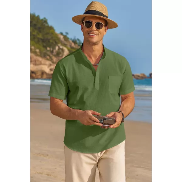 COOFANDY Men's Cotton Linen Henley Shirt Short Sleeve Hippie Casual Beach T-Shirts with Pocket
