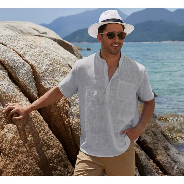 COOFANDY Men's Cotton Linen Henley Shirt Short Sleeve Hippie Casual Beach T-Shirts with Pocket