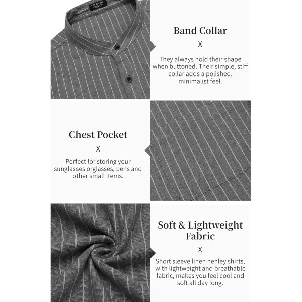 COOFANDY Men's Cotton Linen Henley Shirt Short Sleeve Hippie Casual Beach T-Shirts with Pocket