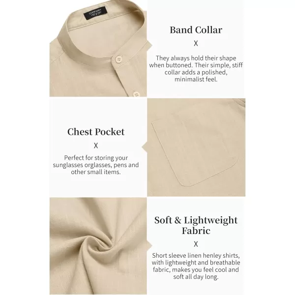 COOFANDY Men's Cotton Linen Henley Shirt Short Sleeve Hippie Casual Beach T-Shirts with Pocket