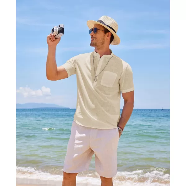 COOFANDY Men's Cotton Linen Henley Shirt Short Sleeve Hippie Casual Beach T-Shirts with Pocket