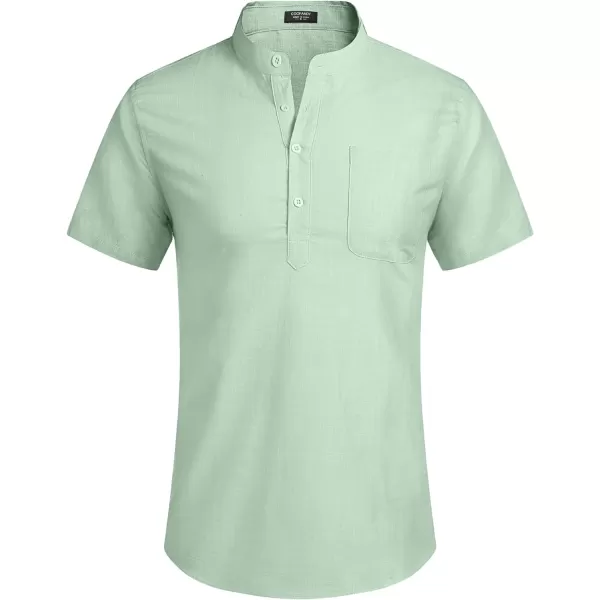 COOFANDY Men's Cotton Linen Henley Shirt Short Sleeve Hippie Casual Beach T-Shirts with Pocket