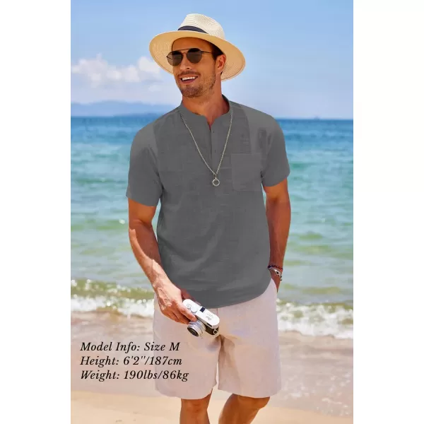 COOFANDY Men's Cotton Linen Henley Shirt Short Sleeve Hippie Casual Beach T-Shirts with Pocket