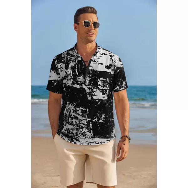 COOFANDY Men's Cotton Linen Henley Shirt Short Sleeve Hippie Casual Beach T-Shirts with Pocket