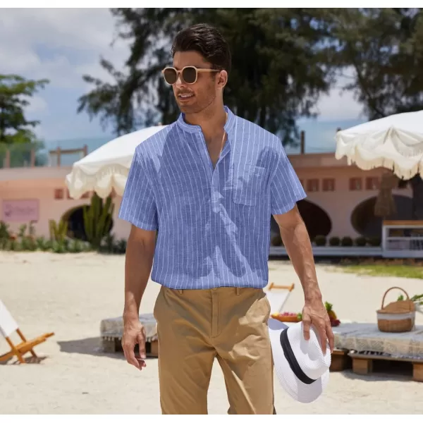 COOFANDY Men's Cotton Linen Henley Shirt Short Sleeve Hippie Casual Beach T-Shirts with Pocket