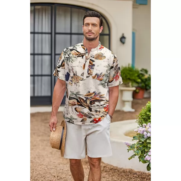 COOFANDY Men's Cotton Linen Henley Shirt Short Sleeve Hippie Casual Beach T-Shirts with Pocket