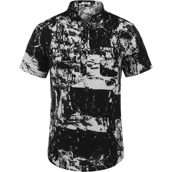 COOFANDY Men's Cotton Linen Henley Shirt Short Sleeve Hippie Casual Beach T-Shirts with Pocket