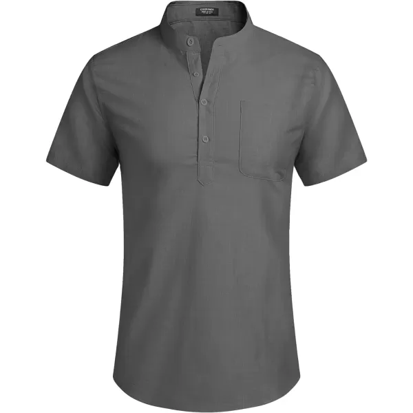 COOFANDY Men's Cotton Linen Henley Shirt Short Sleeve Hippie Casual Beach T-Shirts with Pocket