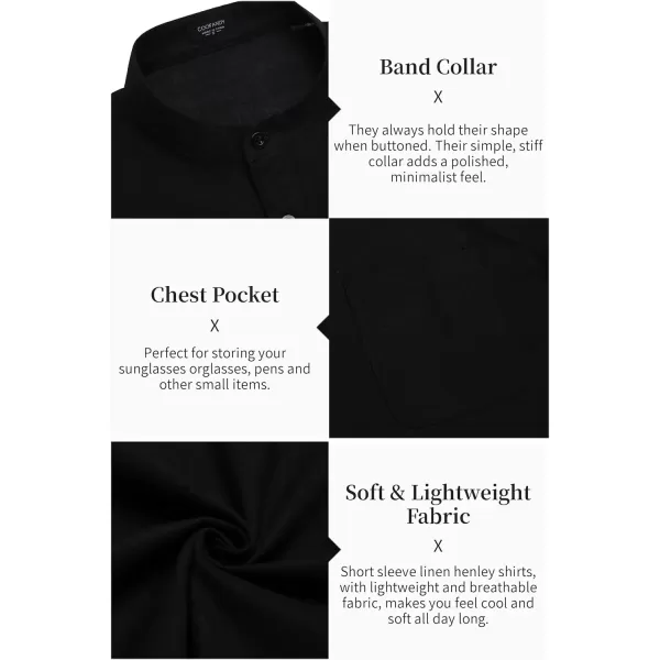 COOFANDY Men's Cotton Linen Henley Shirt Short Sleeve Hippie Casual Beach T-Shirts with Pocket