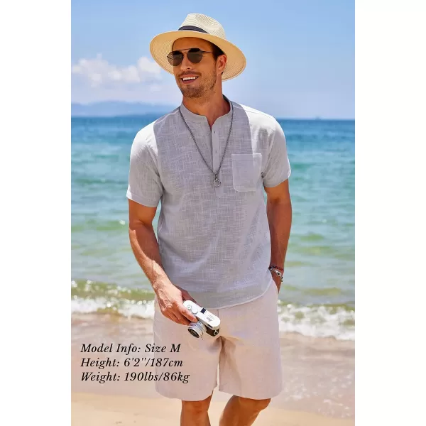 COOFANDY Men's Cotton Linen Henley Shirt Short Sleeve Hippie Casual Beach T-Shirts with Pocket