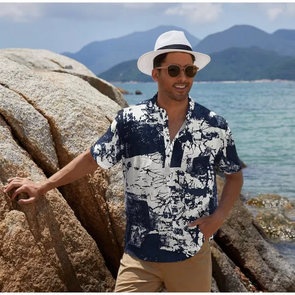 COOFANDY Men's Cotton Linen Henley Shirt Short Sleeve Hippie Casual Beach T-Shirts with Pocket