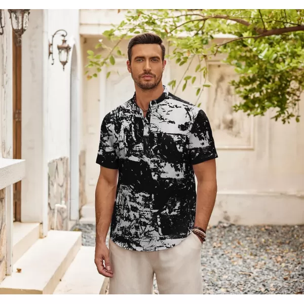 COOFANDY Men's Cotton Linen Henley Shirt Short Sleeve Hippie Casual Beach T-Shirts with Pocket