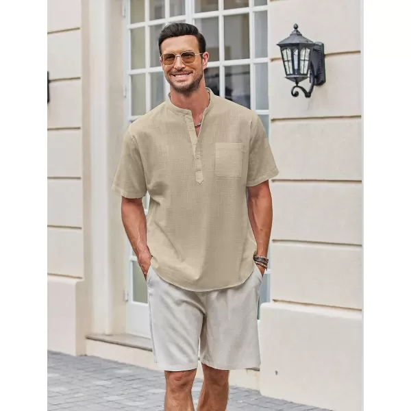COOFANDY Men's Cotton Linen Henley Shirt Short Sleeve Hippie Casual Beach T-Shirts with Pocket