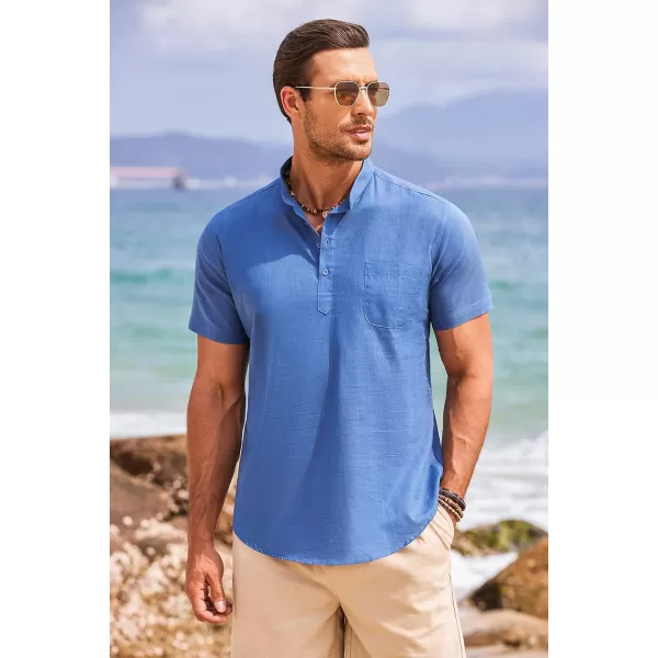 COOFANDY Men's Cotton Linen Henley Shirt Short Sleeve Hippie Casual Beach T-Shirts with Pocket