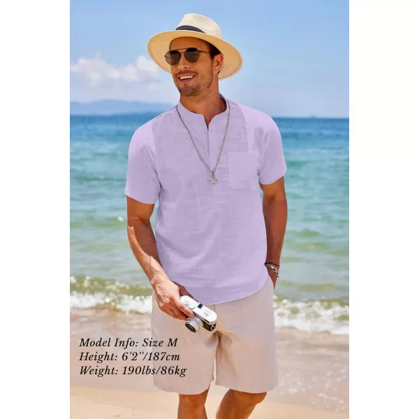 COOFANDY Men's Cotton Linen Henley Shirt Short Sleeve Hippie Casual Beach T-Shirts with Pocket