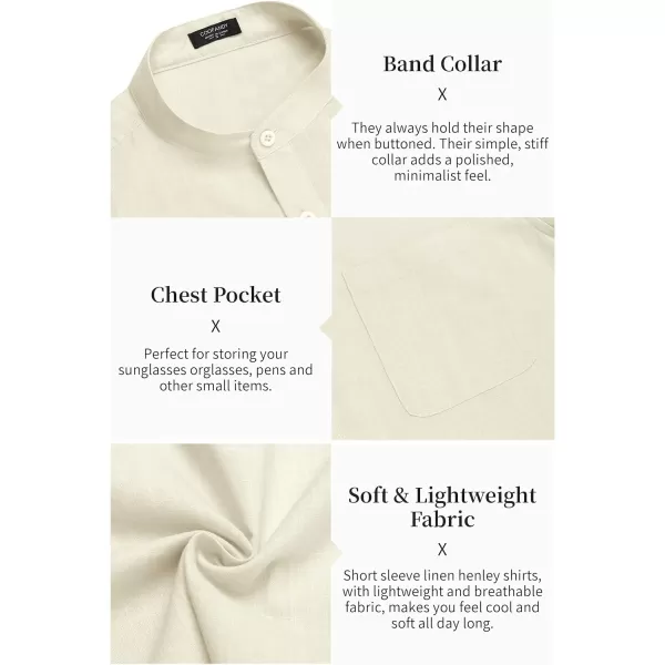 COOFANDY Men's Cotton Linen Henley Shirt Short Sleeve Hippie Casual Beach T-Shirts with Pocket