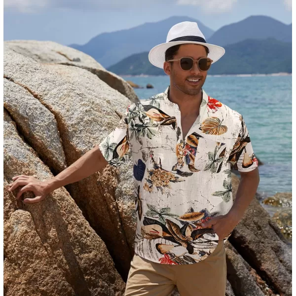 COOFANDY Men's Cotton Linen Henley Shirt Short Sleeve Hippie Casual Beach T-Shirts with Pocket